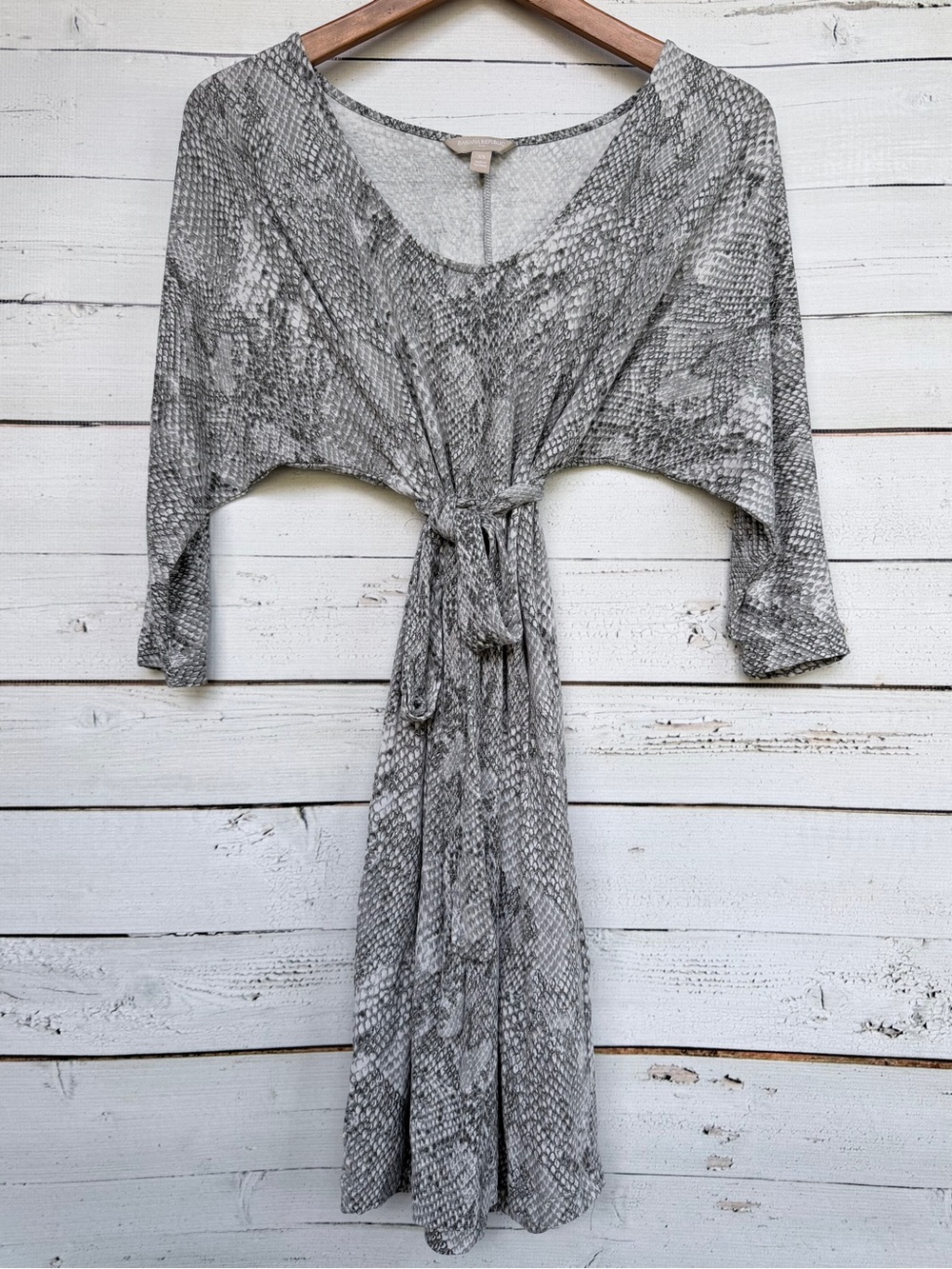 Banana Republic Dolman Sleeve Belted Snakeskin Print Tunic Midi Dress Size XS